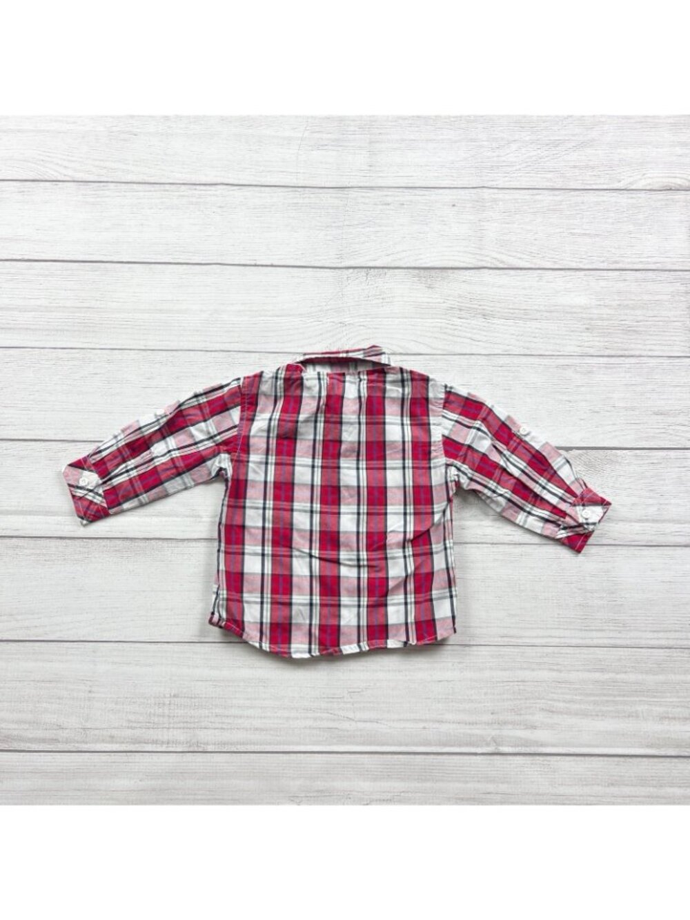 DKNY Infant Boys Plaid Button Up Shirt Red Long Sleeve Collared 9-12 Months - Picture 3 of 3